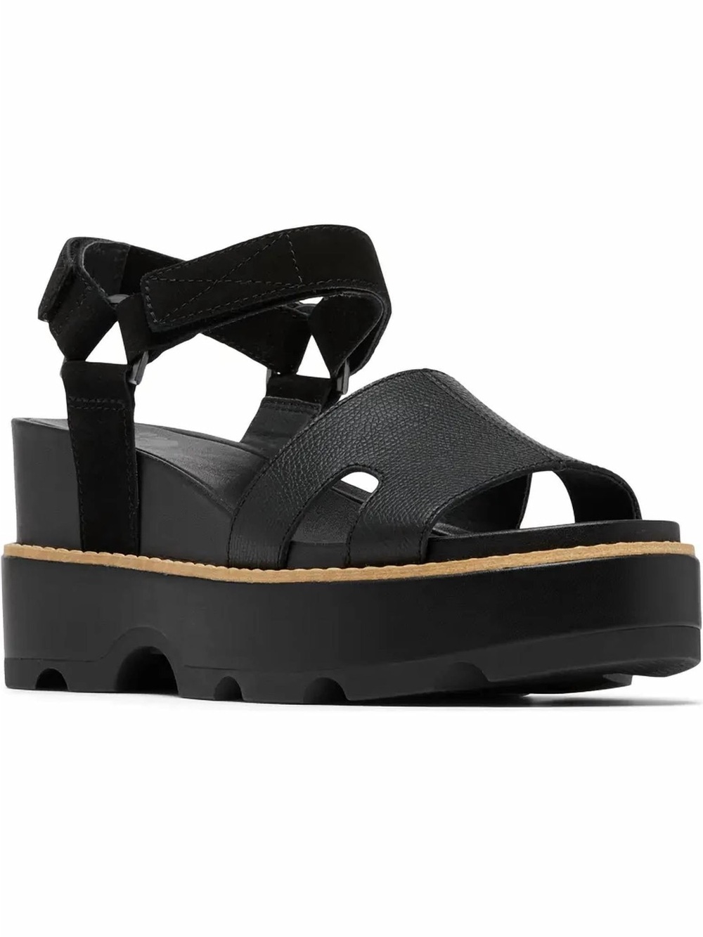 SOREL Joanie IV Wedge Leather Sandal Black Wedge Sz 7.5